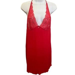🌵 Victoria's Secret Red Silky Lacy Racerback Short Nightie Nightgown 2010's - M